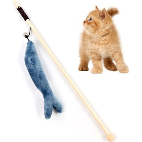 Cat Toy Pet Fish Cat Wand Wooden Stick Toy Catnip Funny Cat Teaser Wand Kitten Interactive Toys for Cats