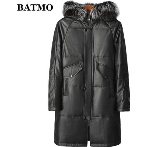 BATMO 2021 new arrival winter high quality Fox fur collar Genuine Leather hooded jackets,90% white duck down hooded jackets