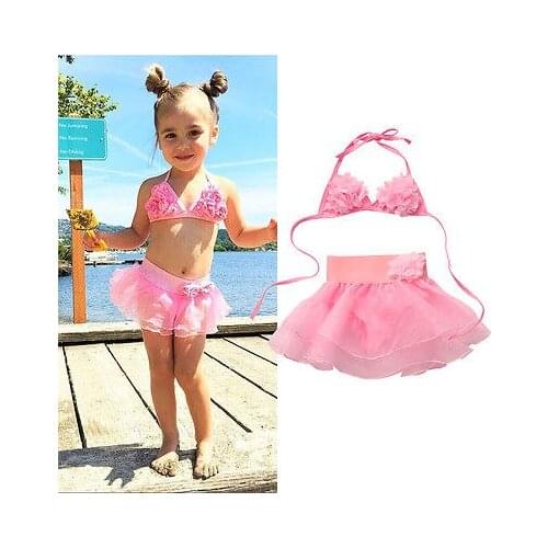 Summer Cake Style Childrens Baby Floral Bikini Girls Cute Swimwear Kids Infant Lovely Princess Two Pieces Swimsuit