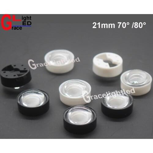 50pcs LED lens for 1W 3W LED light diameter 21mm 70 / 80degree convex optical led lens Reflector Collimator White / black Holder