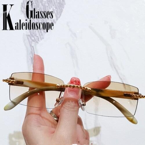 Womens Fashion Diamond Sunglasses Vintage Rimless Sun Glasses Men Brand Designer Rectangle Eyeglasses Outdoor Driving Goggles