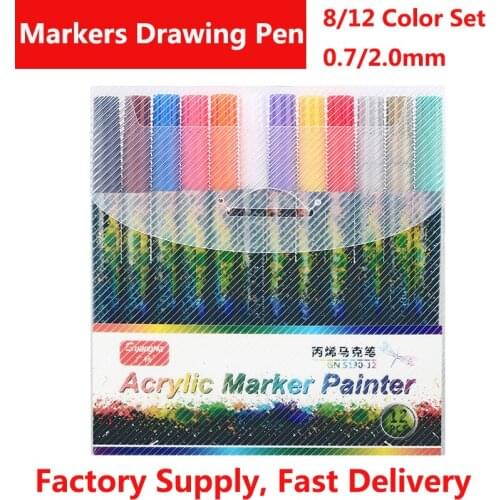 Marker 12 Color Set 2.0mm Acrylic Color Brush Scroll Graffiti Painting Marker Black Card School Color Pen