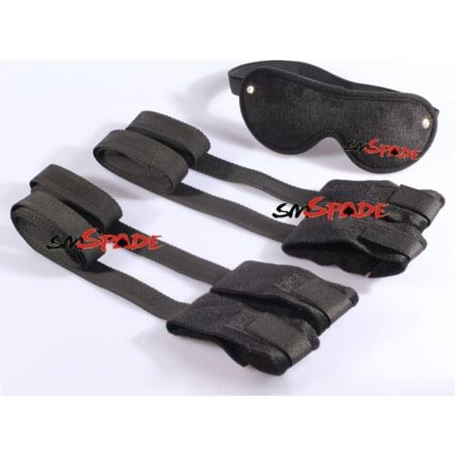 SMspade Restraint bondage handcuffs and Blindfold,Solf velvet sex restraints system,bedroom BDSM Sex game , Underbed restraints