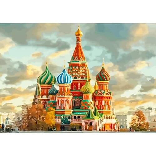 Night Scene Castle DIY Oil Painting Paint by Number Kit Painting for Adults Kids Arts Craft for Home Wall Decor 40x50cm