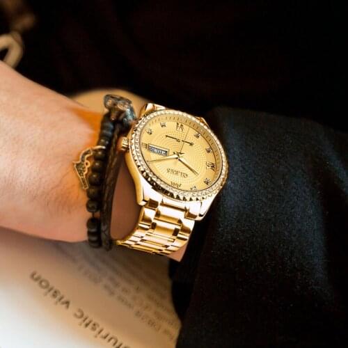 OLEVS big watches for men luxury brand diamond style quartz watch for men black and gold watch men waterproof mens day date 2020