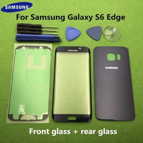 Original Front Screen Glass Lens For Samsung Galaxy S6 Edge G925 SM-G925F Rear Battery Cover Door Back Housing + Sticker Tools
