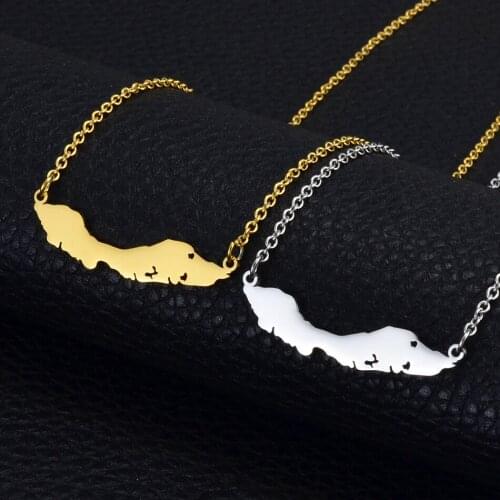 Anniyo Curacao Map Pendant Chain Necklaces Stainless Steel Gold Color/Silver Color Charm Jewellery for Women Girls #207521