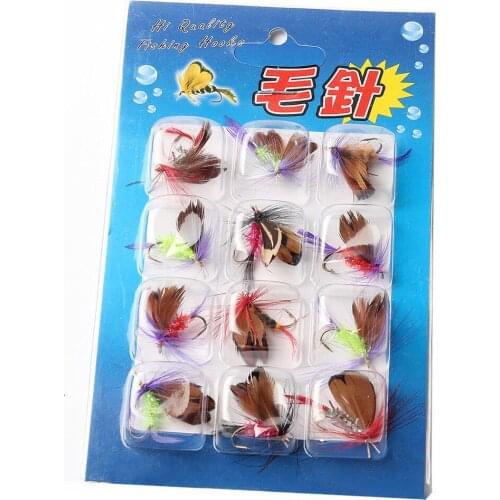 Goture 12pcs Fly Fishing Lure Dry Flies Fly Fishing flies Kit Bass Salmon Trouts Flies Floating Assortment