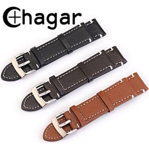 Universal Genuine Leather Watch Band Military Brown Black Watch Strap Bracelet for Ladies Mens Watches Stainless Steel Buckle