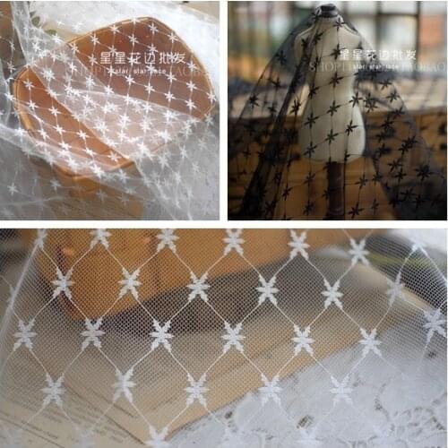 150cm Wide Jaquard Stars Dot Mesh Lace Fabric For Girls' Tulle Dress Wedding Garment Sewing Decorative Net Fabric White Black