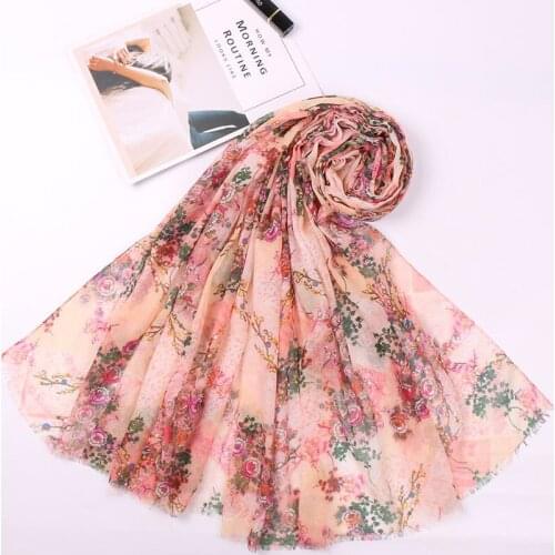 New Mercerized Cotton Flower Garden Print Autumn and Winter Warm Fur Shaved Long Scarf Go Shopping Decorate Four Seasons
