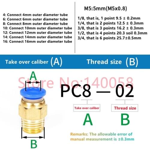 AKS quick plug tracheal joint PC10-03 threaded straight through 4-M5/PC6-01/PC8-02/12-04 all 16