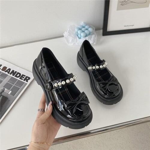 Retro Mary Jane Shoes Womens Platform Japanese Jk Uniform Shoes Student Lolita Pu Female Autumn Pearl Big Round Toe Mid Heels