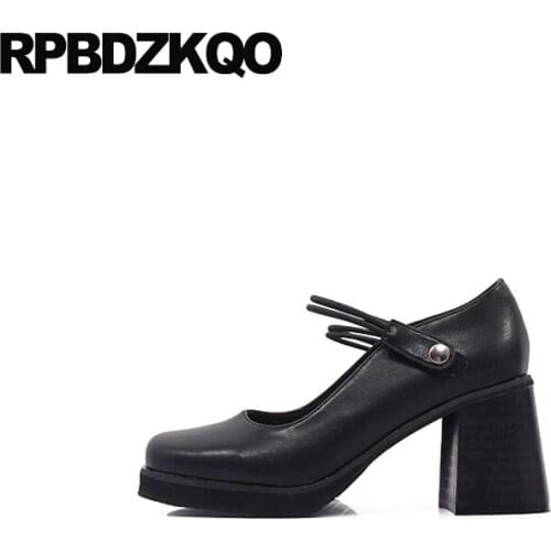 Vintage chic block 2018 mary janes women shoes retro pumps suede ankle strap fur size 4 34 black discount square toe high heels