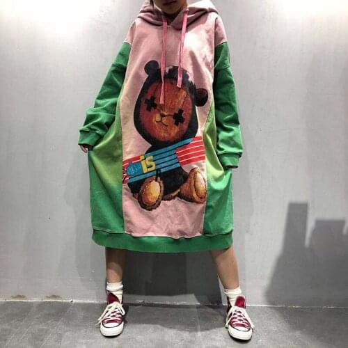 2020 Autumn Streetwear Long Sweatshirts for Women Casual Cartoon Print Oversized Fashion Print Hoodies Dresses Feminine Pullover