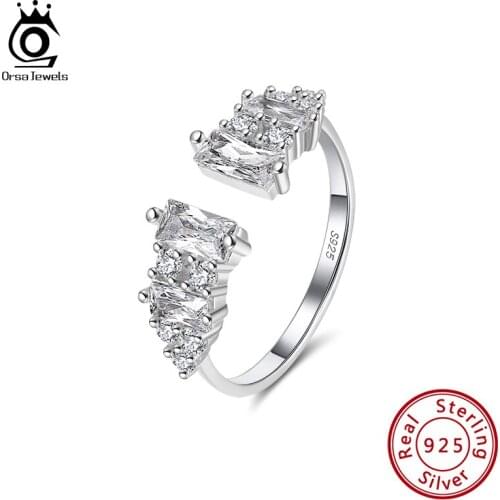 ORSA JEWELS Luxury 925 Silver Adjusatable Wedding Rings with Big Crystal 4A Zircon Woman Jewelry Party Gift Wholesale OSR215