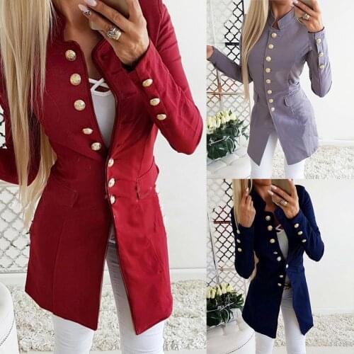 50% Wholesales Women Solid Color Stand Collar Long Sleeve Slim Fit5 Single Breasted Long Coat
