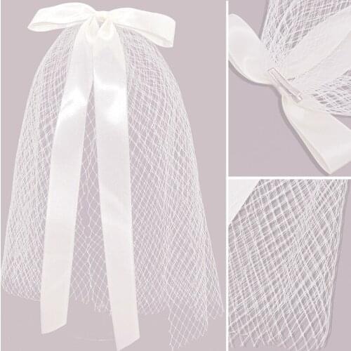 Women Tulle Wedding Dress Veils White Ribbon Edge Bow with Hair Clip Short Bridal Hair Veil Bride Marriage Party Accessory 40CM