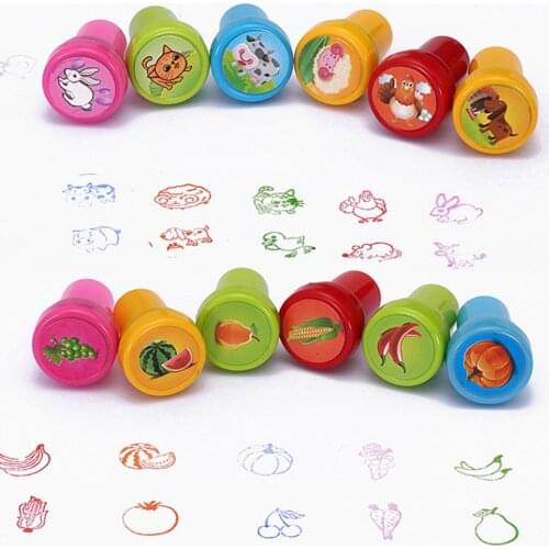 10pcs/Box DIY Scrapbook Child Red Stamp Cute Cartoon Rubber Stamps Scrapbooking Round Multicolor Fun Reward Toy