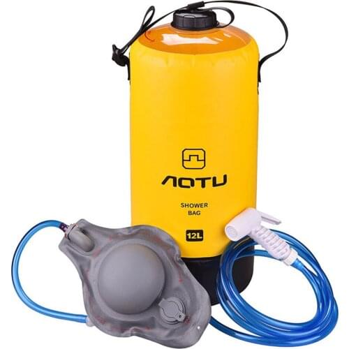 12L Camping Shower Pouch 3.2Gallons Outdoor Water Bag PVC Portable Bath Bag with Foot Pump and Shower Head for Hiking Supplies