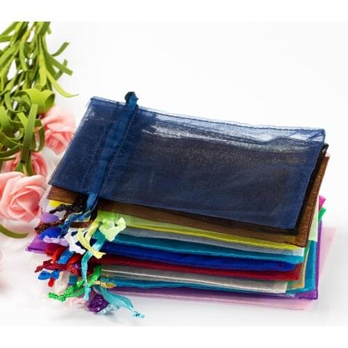 50pcs Transparent Chiffon Drawstring Organza Bags Christmas New Year Valentines Day Party Candy Box Chocolate Gift Bags