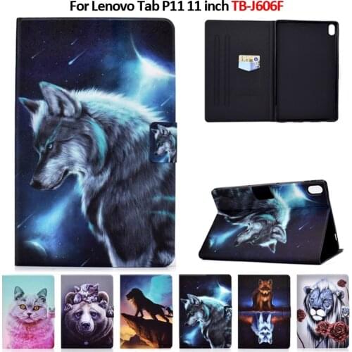 For Lenovo P11 Case 11" Animal Painted PU Leather Tablet Cover Funda For Lenovo Tab P11 Case Coque TB-J606F TB-J606L