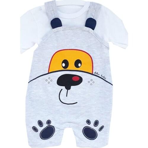 Dog Pattern Badili Gardener Baby Jumpsuit-Gray