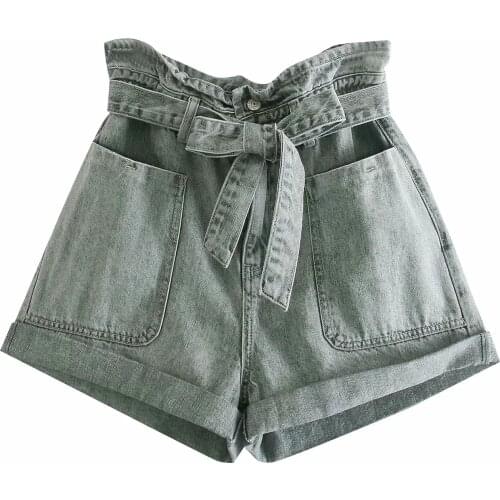 Dave&Di Summer Denim High Street Vintage High Waist Casual Washed Sashes Mom Short Feminino Bermuda Women Short
