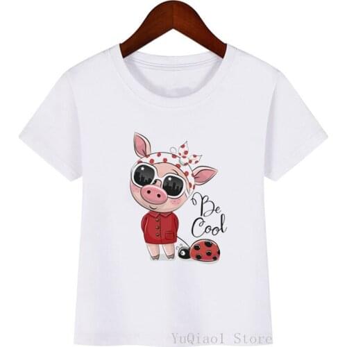 Funny be cool pig animals print cartoon t shirt for boys girls summer top unisex white t-shirt harajuku kawaii kids tshirt