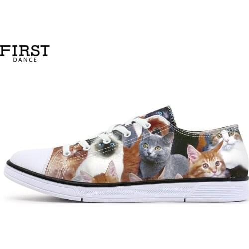 2019 New Style Cute Cats Print Canvas Shoes for Men Woman Animal Print Casual Sneakers for Teenagers Boys Girls Lace Up Flats