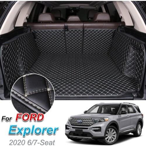 Custom Leather Car Trunk Mats For Ford Explorer 2020 6/7 Seats Rear Trunk Floor Mat Tray Carpet Cargo Liner Accessories