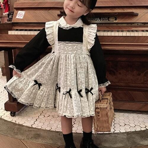 Spring Autumn Outfits Girls Princess Lolita Dress Kids Children Baby Long Sleeve Lace Ruffle Party Dresses Vestidos S12194