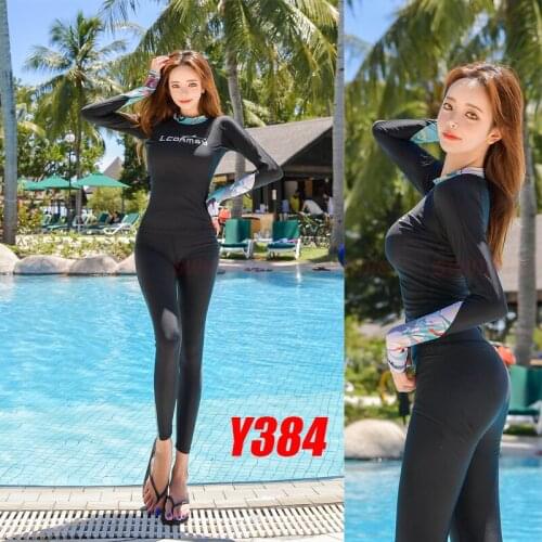 LCDRMSY Y384 WOMENS RASH GUARDS BEACH LONG SLEEVES SURFING SWIMMING TOP SHIRTS+PANTS SET WATER SPORTS GYM WETSUITS QUICK-DRYING