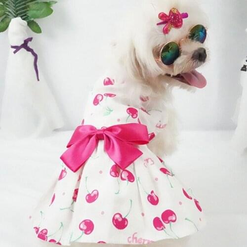 Summer Fruit Print Dog Dress Cotton Skirts Sweet Bow Wedding Dresses For Chihuahua Pug Yorkie Dogs Pet Dress Pets Supplies