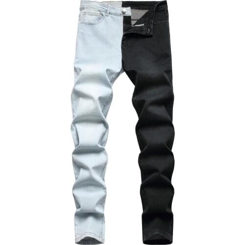 2021 Hot Sale Fashion Trend Mens Micro-elastic Denim Pants Mens Jeans Black White Stitching New Stitching Jeans
