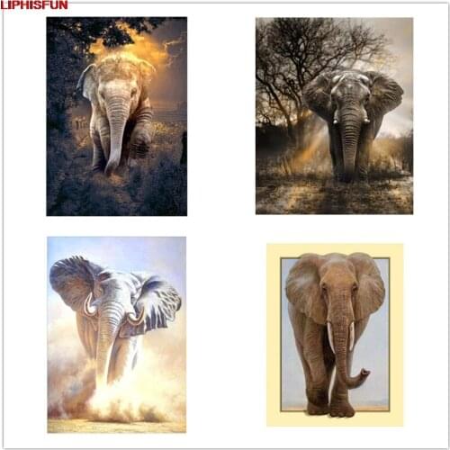 LIPHISFUN Full Drill Diamond Painting elephant landscape Handmade Embroidery Cross Stitch Square/round Home wall Decor
