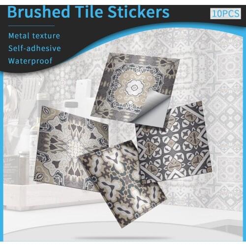 Brushed Tile Sticker Metal Texture Moroccan Style Peel Kitchen Bathroom Waterproof Wall Paper Self-Adhesive Decorative Decals