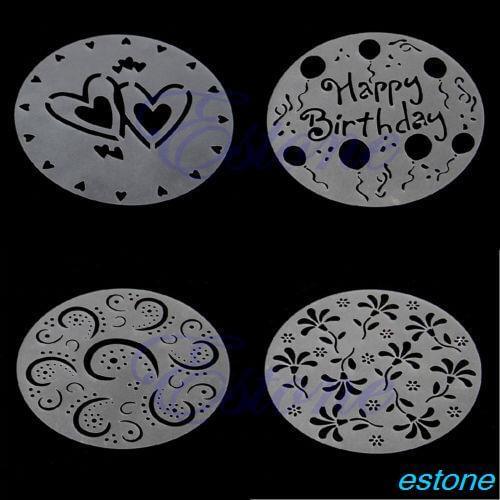 Pack of 4 Variety Cake Cupcake Stencil Template Mold Birthday Spiral Decoration
