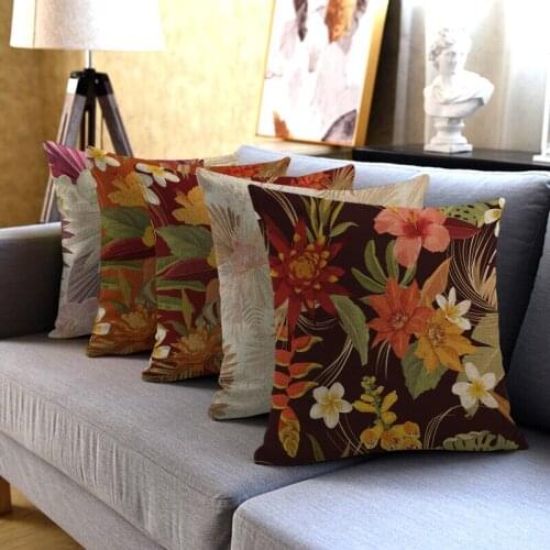 Fuwatacchi Linen Plant Leaf Photo Cushion Cover Red Maple Leaves Printed Throw Pillow Covers for Home Sofa Car Chair Pillowcases