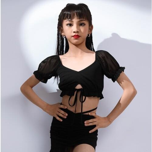 New Latin Dance Practice Tops Girls Short Sleeve Professional Clothes Rumba Tango Clothing Samba Cha Cha Dance Shirt DWY5505