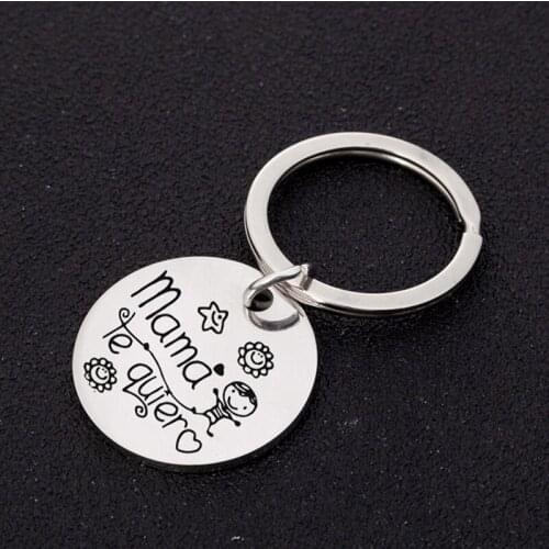 New"mama Te quiera" Letters Carved Stainless Steel Keychain Christmas Gift Fashion Jewelry For Him Her
