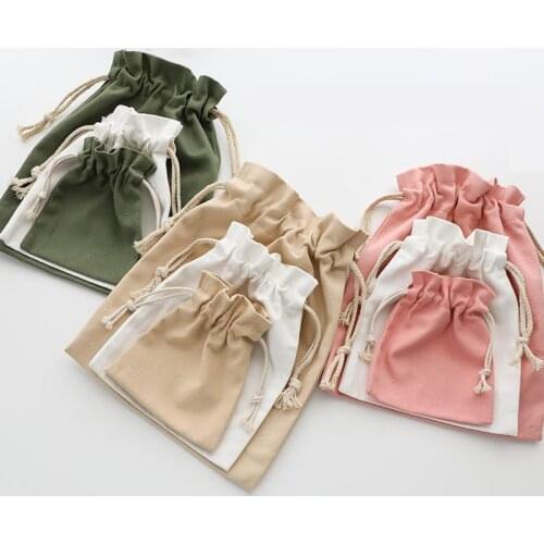 Pure Color Canvas Drawstring Bag Mini Bag Cosmetic Storage Drawstring Pouch Christmas Gift Bags Candy Jewelry Organizer Packing