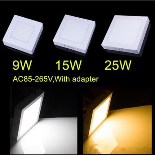 Surface LED Ceiling Lighting Lamp SMD2835 9W 15W 25W Surface Mounted LED Panel Light AC85-265V AC110V/220V 240V With adaptet