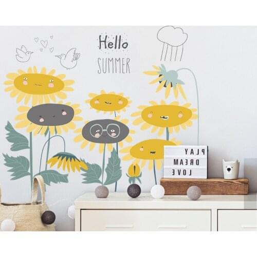 Cartoon Sunflower Wallpaper Flowers Wall Sticker for Kids Room Nursery Wall Decoration Bedroom Living Room Art Decals Home Decor