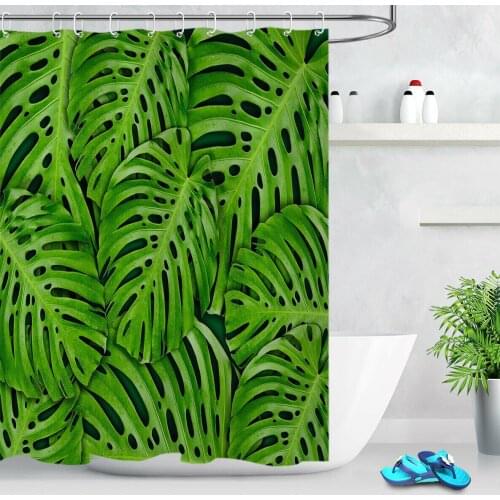 Tropical Plant Leaves Fabric Shower Curtain Liner Bathroom