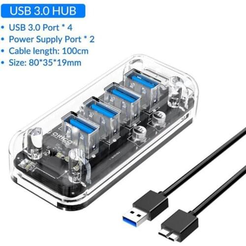 ORICO 4/7 Port USB 3.0 Hub Dual Power Supply Splitter Adapter OTG USB C Charger Hub Powered PC Computer Peripherals Accessories