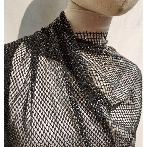 High quality Hot Fix Rhinestone Crystal Spandex Mesh Net Fabric Garment Hollow Strass Tulle Tissue tecidos Masquerade Transparen