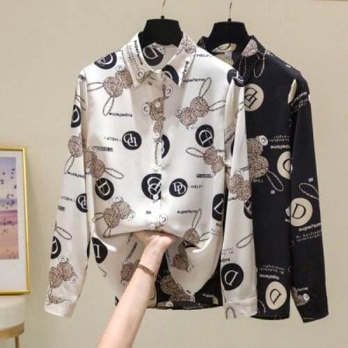 Large Size Womens Clothing Spring New Chiffon Printed Shirt Womens Loose Western Style Fashionable Long-Sleeved Shirt Top