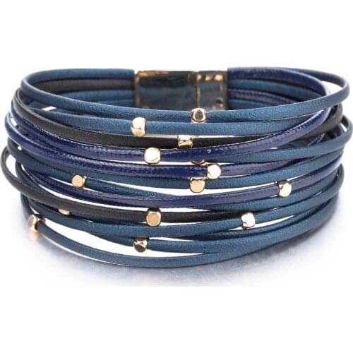 Amorcome Boho Multilayer Leather Bracelets for Women Bracelets Metal Beads Charm Wide Wrap Bracelet Femme Jewelry