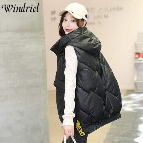 Windriel Vest Coat Hooded Snow Wear Women Slim Fashion Big Pockets Waistcoat Students Letter Zipper Sleeveless Jacket Clothing